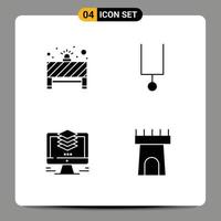 pack de 4 signes et symboles de glyphes solides modernes pour les supports d'impression Web tels que le dossier de carte diapason de lumière rouge éléments de conception vectoriels modifiables en double vecteur