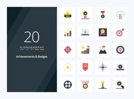 20 réalisations badges icône de couleur plate pour la présentation vecteur