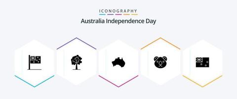 pack d'icônes de 25 glyphes du jour de l'indépendance de l'australie, y compris aussie. kangourou. pays. citysets. animal vecteur