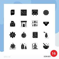 pack de 16 signes et symboles de glyphes solides modernes pour les supports d'impression Web tels que les activités bureau camion courrier monde éléments de conception vectoriels modifiables vecteur