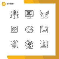 contour de l'interface mobile ensemble de 9 pictogrammes d'éléments de conception vectoriels modifiables d'extracteur de plombier en ligne de plomberie de tasse vecteur