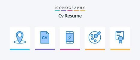 cv reprendre le pack d'icônes bleu 5 comprenant. éducation. discuter. certificat. éducation. conception d'icônes créatives vecteur