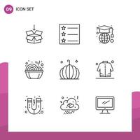 pack de 9 signes et symboles de contours modernes pour les supports d'impression Web tels que la veste thanksgiving globe citrouille année éléments de conception vectoriels modifiables vecteur