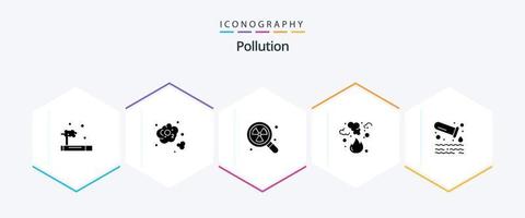 Pack d'icônes de 25 glyphes de pollution, y compris la pollution. fumée. radioactif. la pollution. Feu vecteur