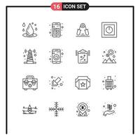 contour de l'interface mobile ensemble de 16 pictogrammes de produits appareils calculatrice doigt poignet éléments de conception vectoriels modifiables vecteur