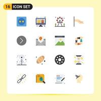 interface mobile couleur plate ensemble de 16 pictogrammes du lecteur multimédia prochaines vacances partager l'aumône pack modifiable d'éléments de conception de vecteur créatif