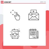 ligne d'interface mobile ensemble de 4 pictogrammes de boisson au doigt déplacer la publicité vidéo peut éléments de conception vectoriels modifiables vecteur