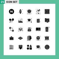 interface mobile glyphe solide ensemble de 25 pictogrammes de bâtiments science des données spatiales web éléments de conception vectoriels modifiables vecteur
