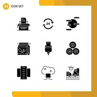 interface mobile glyphe solide ensemble de 9 pictogrammes du service d'éducation du déjeuner boisson uranus éléments de conception vectoriels modifiables vecteur