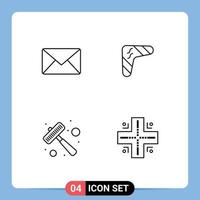 ensemble de 4 symboles d'icônes d'interface utilisateur modernes signes pour e-mail arme sms boomerang ustensiles de cuisine éléments de conception vectoriels modifiables vecteur