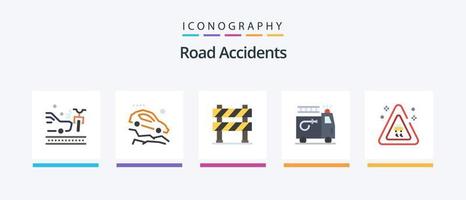 pack d'icônes plat 5 accidents de la route, y compris la signalisation. auto. barrière. clipart. En construction. conception d'icônes créatives vecteur