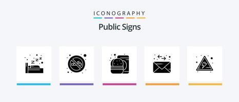 pack d'icônes glyphe 5 de signes publics comprenant. panneaux. Fast food. danger. message. conception d'icônes créatives vecteur