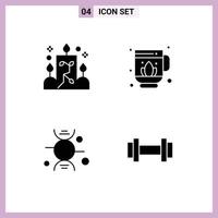 pack de 4 signes et symboles de glyphes solides modernes pour les supports d'impression Web tels que les éléments de conception vectoriels modifiables de la salle de sport de lotus ornementale de bougie vecteur