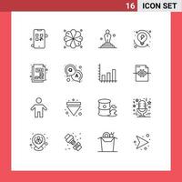 symboles d'icônes universels groupe de 16 contours modernes d'éléments de conception vectoriels modifiables de processus de système de film de document fiscal vecteur