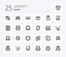 pack d'icônes de 25 lignes de bijoux, y compris la mode. mariage. mode. bague. diamant vecteur
