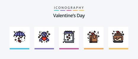 pack de 5 icônes remplies de ligne de saint valentin, y compris le coeur. don. Valentin. charité. ruban. conception d'icônes créatives vecteur