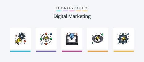 ligne de marketing numérique remplie de 5 packs d'icônes, y compris la publicité numérique. Les paramètres. paiement en ligne. mégaphone. La publicité. conception d'icônes créatives vecteur