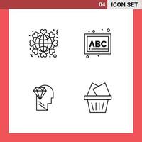 4 icônes créatives signes et symboles modernes de l'esprit du globe blocs d'amour éléments de conception vectoriels modifiables en diamant vecteur