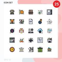 interface mobile ligne remplie couleur plate ensemble de 25 pictogrammes d'éléments de conception vectoriels modifiables de trèfle atm de cuisine créative vecteur
