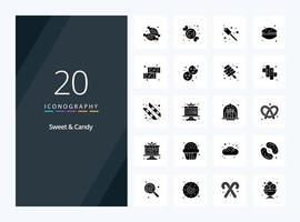 20 icône de glyphe solide sucré et bonbon pour la présentation vecteur