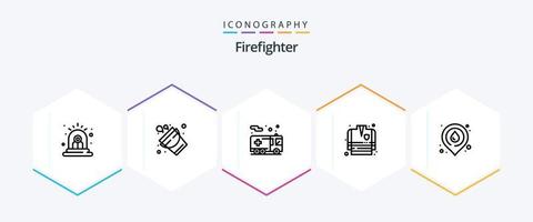 pack d'icônes pompier 25 lignes, y compris la carte. Feu. urgence. pompier. lutte contre l'incendie vecteur