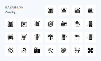 25 pack d'icônes de glyphes solides de camping vecteur