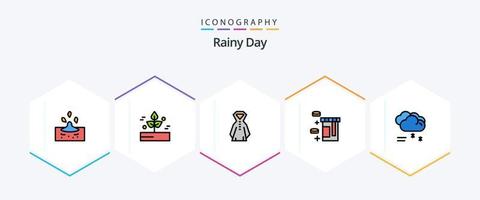 pack d'icônes pluvieux de 25 lignes remplies, y compris la pluie. nuage de pluie. pluvieux. soins de santé. tablette vecteur