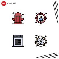 ensemble moderne de 4 couleurs et symboles plats remplis tels que la tenue de sécheuse de pompier chassant les éléments de conception vectoriels modifiables de la salle de bain vecteur