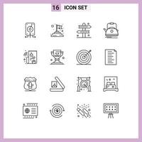 aperçu de l'interface mobile ensemble de 16 pictogrammes d'activités de théière de pot bouilloire loisirs éléments de conception vectoriels modifiables vecteur