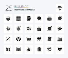 pack d'icônes médicales de 25 glyphes solides, y compris le kit. dent. informations. médical. dentaire vecteur