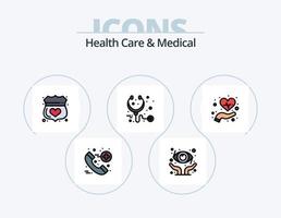 pack d'icônes remplies de soins de santé et de ligne médicale 5 conception d'icônes. poumons. se soucier. médical. hôpital. clinique vecteur