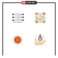 pack de 4 icônes plates créatives d'éléments de conception vectoriels modifiables de budget de devise de base de données de paiements de serveur vecteur