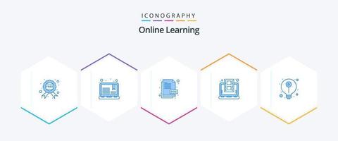 apprentissage en ligne 25 pack d'icônes bleues, y compris elearning. tutoriels vidéos. doc. étudier. apprentissage vecteur