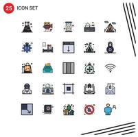 pack de 25 signes et symboles de couleurs plates de lignes remplies modernes pour les supports d'impression Web tels que le matériel de tente de plage amour clavier montre éléments de conception vectoriels modifiables vecteur