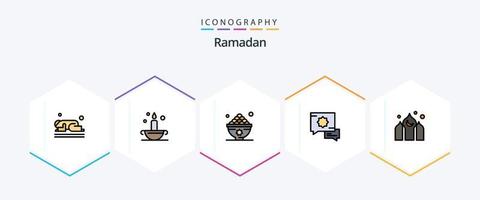 pack d'icônes ramadan 25 fillline, y compris l'architecture. prière. lampe. islamique. déjeuner vecteur