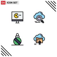 pack d'icônes vectorielles stock de 4 signes et symboles de ligne pour le jeu noël nuage décoration en ligne éléments de conception vectoriels modifiables vecteur