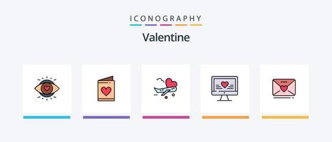 pack de 5 icônes remplies de ligne de la saint-valentin, y compris l'amour. l'amour. œil. journée. Valentin. conception d'icônes créatives vecteur