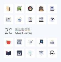 20 école et apprentissage pack d'icônes de couleur plate comme page web éducation mobile livre web vecteur