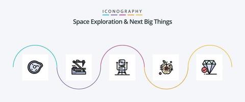 exploration de l'espace et ligne de prochaines grandes choses remplies de 5 icônes plates, y compris la biologie. Pomme. robot. médical. futur vecteur