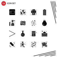 groupe de 16 glyphes solides modernes définis pour des éléments de conception vectoriels modifiables à pleine électricité vecteur