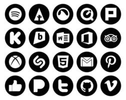 pack de 20 icônes de médias sociaux, y compris pinterest email office gmail shazam vecteur