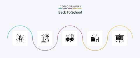 pack d'icônes de glyphe 5 de retour à l'école, y compris l'école. éducation. des lunettes. l'école. éducation vecteur