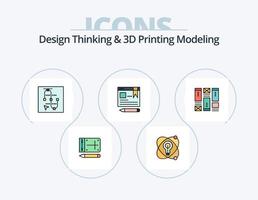 design thinking et d printing modeling line pack rempli d'icônes 5 design d'icônes. affiche. éducation. atome. en ligne. portable vecteur