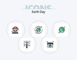 pack d'icônes remplies de ligne de jour de la terre 5 conception d'icônes. la terre. sac recyclé. la terre. la nature. sac vecteur