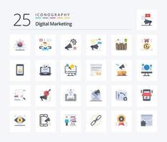 pack d'icônes de 25 couleurs plates de marketing numérique, y compris l'utilisateur. campagne. vidéo. publicité. annonce vecteur