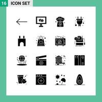ensemble de 16 symboles d'icônes d'interface utilisateur modernes signes pour la construction de château de forteresse chapeau prise de château éléments de conception vectoriels modifiables vecteur