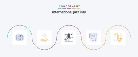 pack d'icônes plat 5 de la journée internationale du jazz, y compris la musique. vidéo. l'audio. photo. multimédia vecteur