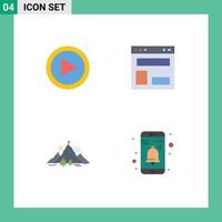 pictogramme ensemble de 4 icônes plates simples de réalisation vidéo utilisateur mise en page web mission éléments de conception vectoriels modifiables vecteur
