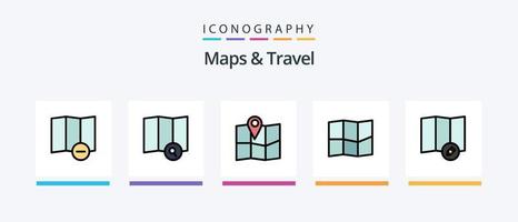 cartes et ligne de voyage remplies de 5 packs d'icônes comprenant. voyage. épingler. emplacement. conception d'icônes créatives vecteur