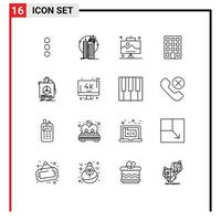 aperçu de l'interface mobile ensemble de 16 pictogrammes d'éléments de conception vectoriels modifiables de construction de développement d'assurance produit vecteur
